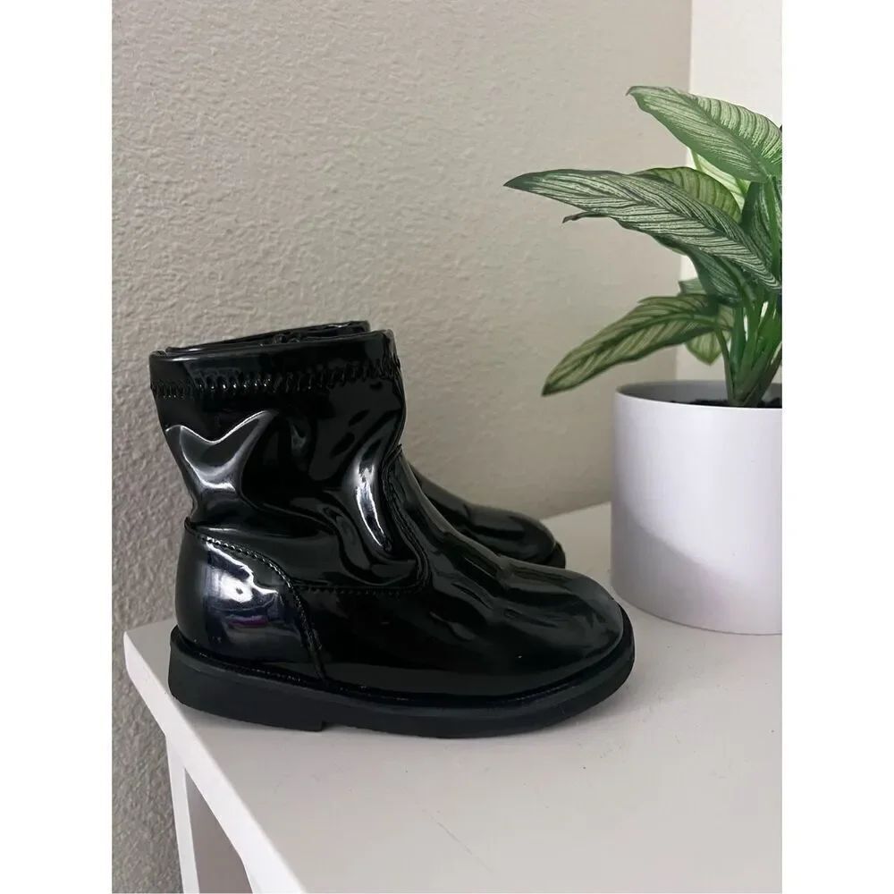 Zara girls black shiny patent soft fall winter boots booties size 6.5